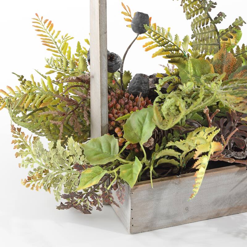 SAFAVIEH Faux 25 Inch Lotus & Fern Wood Planter - 24" W x 19" D x 11" H
