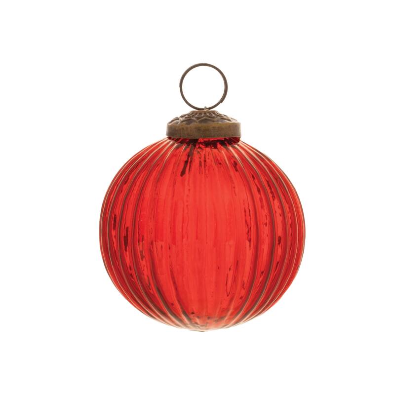 Solid Ribbed Glass Christmas Ball Ornaments - 4" (102mm) - Red - 12ct