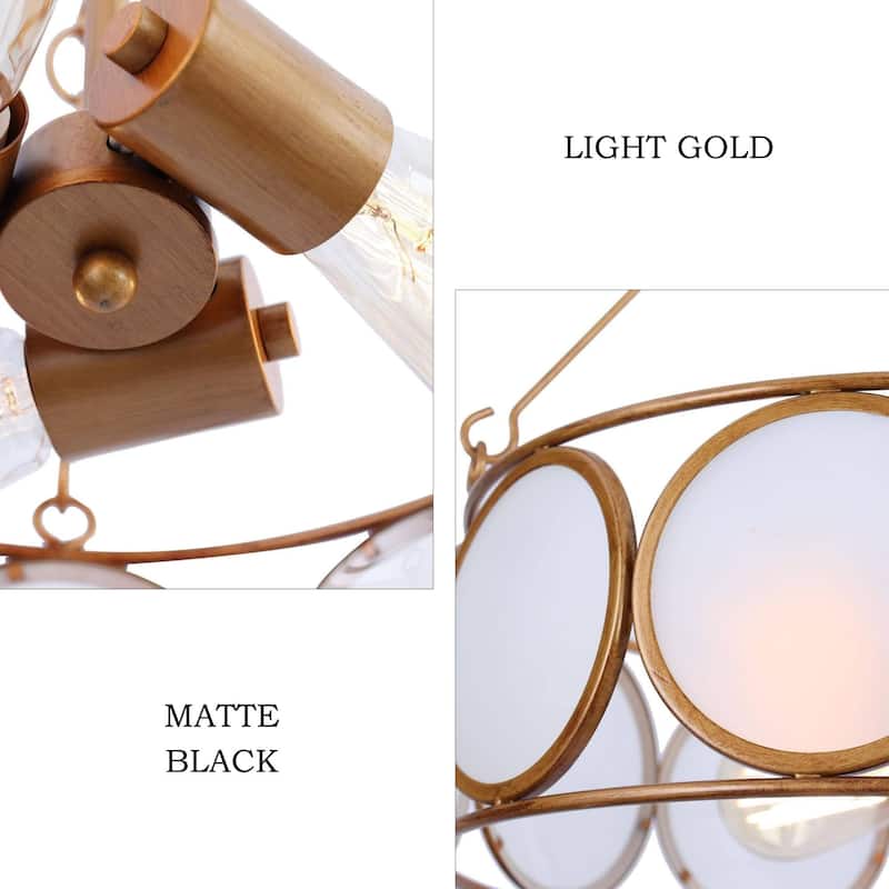 Modern Farmhouse 3-Light Antiqued Gold Drum Chandelier Glass Pendant Lights for Dining Room - 16.5" D x 19.5" H