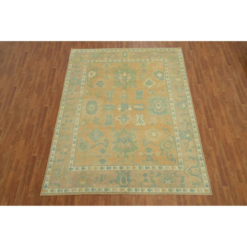 Vegetable Dye Floral Oushak Turkish Area Rug, Floral Geometric Carpet - 10' 6'' X 7' 10''