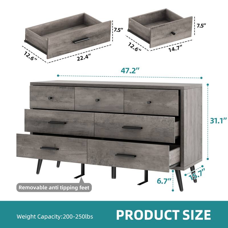 Moasis 47" W 6 Drawers Double Dresser for Bedroom, Chests of drawers