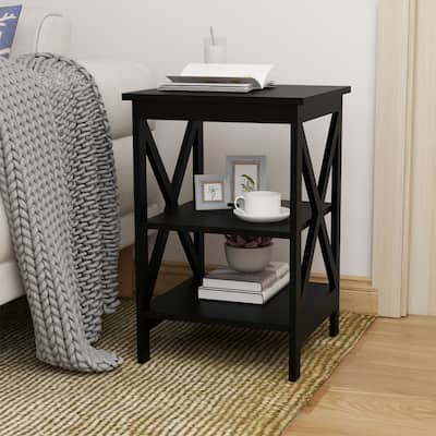 Modern Small Side Table Nightstand with Black-MDF Material Legs