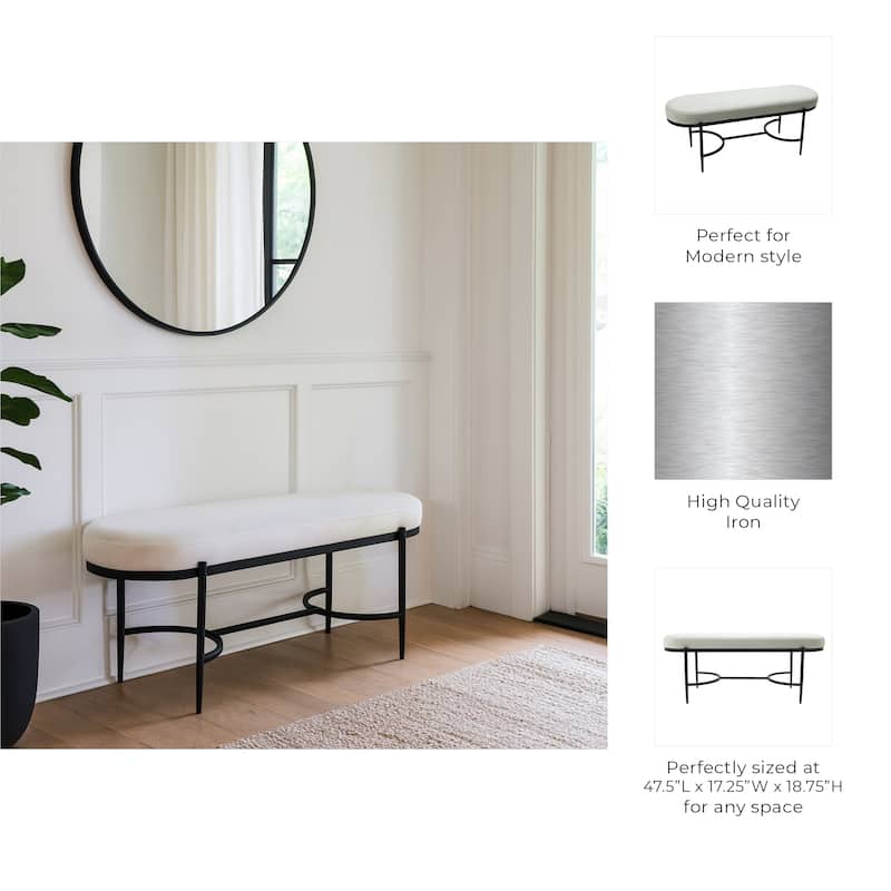 Luxurious Upholstered Bench with Metal Base Frame - 47.5", Ivory - 47.5"
