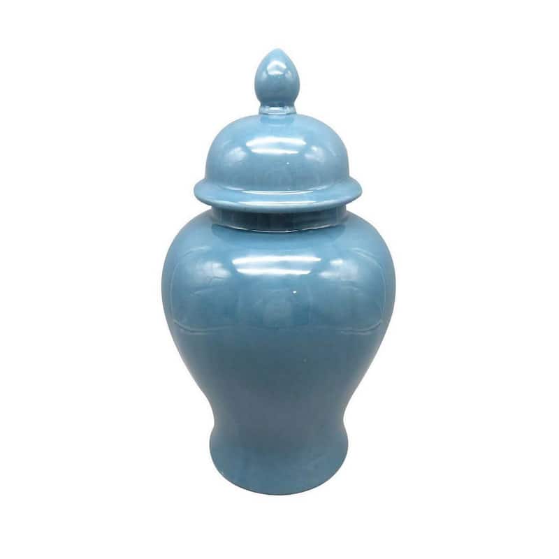 Teli 18 Inch Decorative Temple Ginger Jar, Elegant Ceramic, Glossy Blue