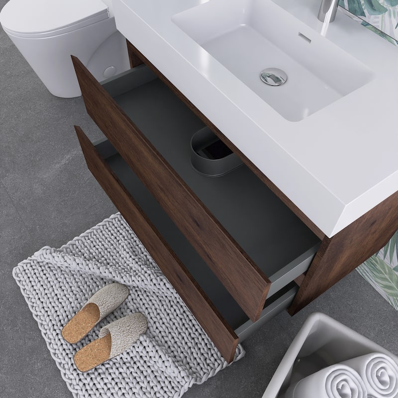 Floating Bathroom Vanity with Solid Surface Top