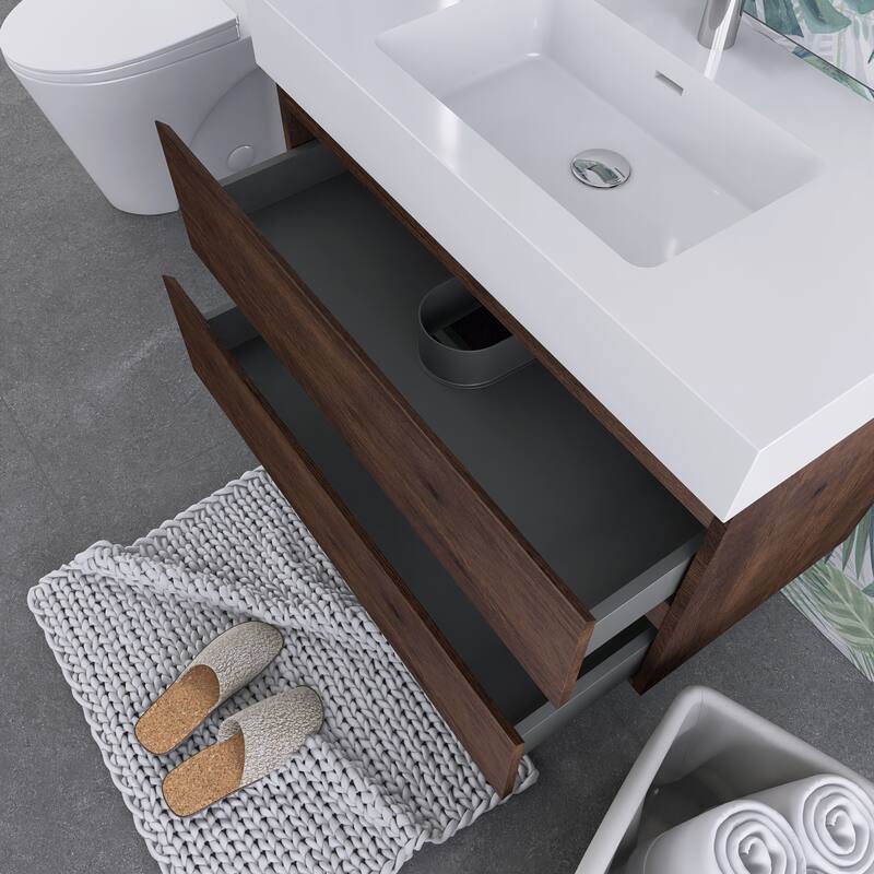 Single Sink Floating Bath Vanity in with Solid Surface Top