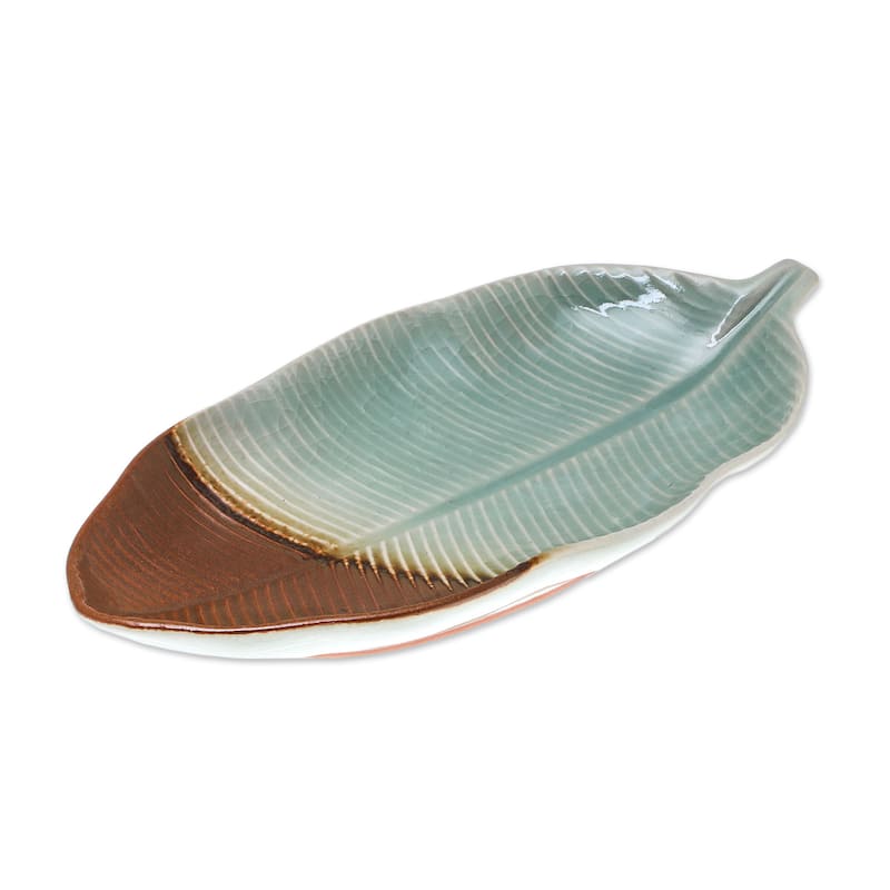 Handmade Nature Is Present Celadon Ceramic Platter (Thailand)