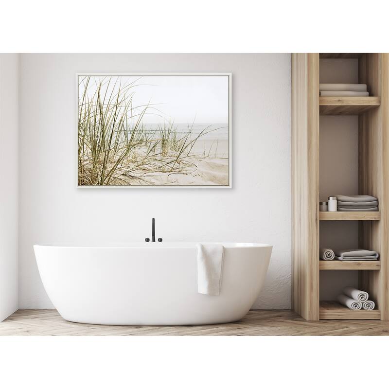 Kate and Laurel Sylvie Calming Beach Grass Framed Canvas by The Creative Bunch Studio