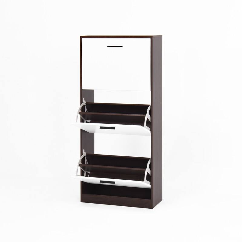 Shoe Storage Cabinet with 3 White Panel Flip Drawers, Freestanding Organizer for Entryway, Narrow Shoe Rack Cabinet