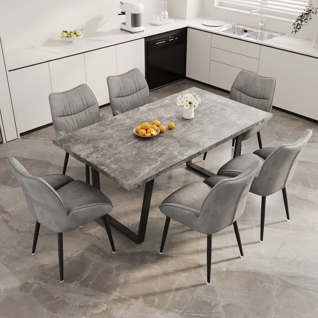 Dining Table Set Breakfast Nook with Velvet Grey Dining Chairs