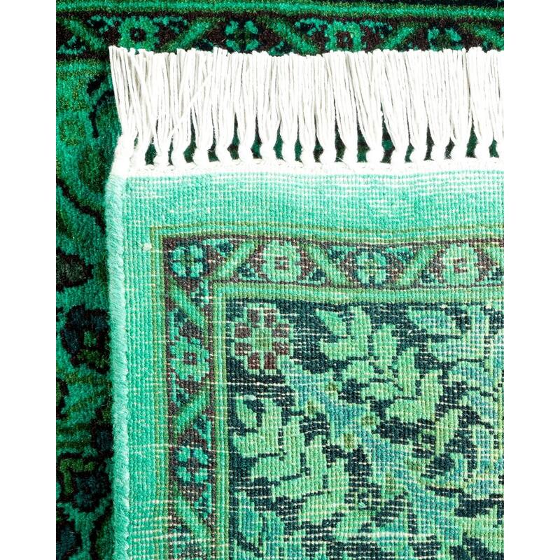 Overton Hand Knotted Wool Vintage Inspired Modern Contemporary Overdyed Green Runner Rug - 2' 6" x 17' 1"