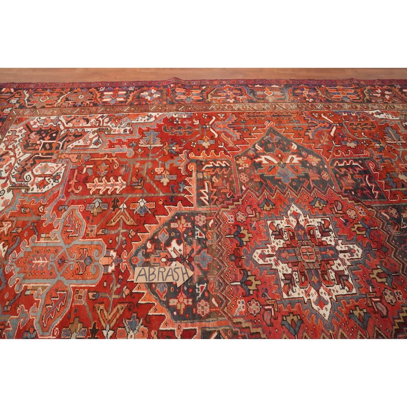 Hand Knotted Oriental 100% Wool Carpet Traditional Medallion Oranges & Rust Heriz Area Rug - 11' 10'' X 8' 9''