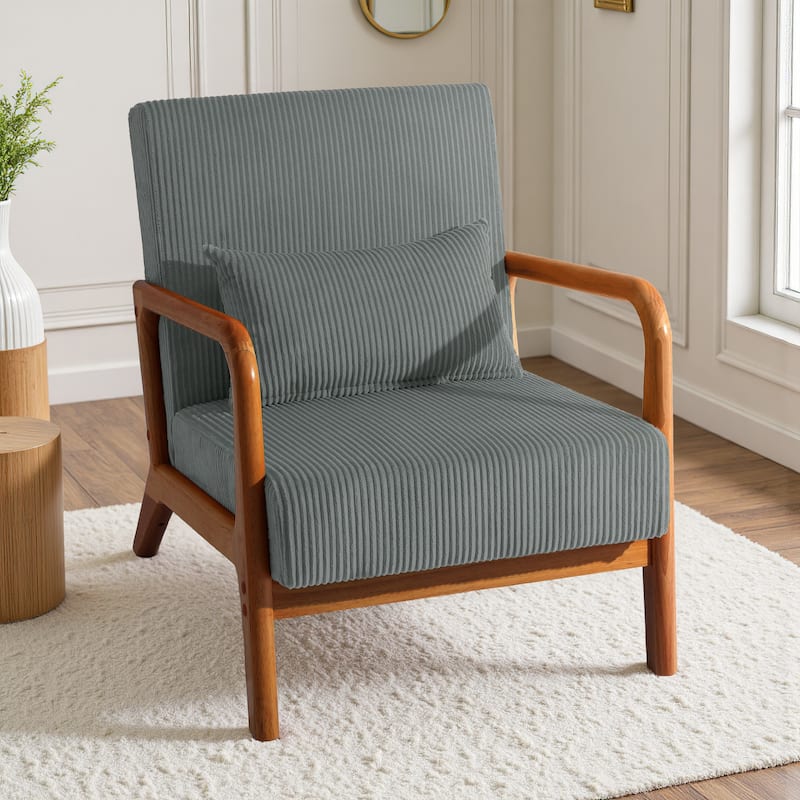 Uixe Mid Century Solid Wood Upholstered Corduroy Accent Chair