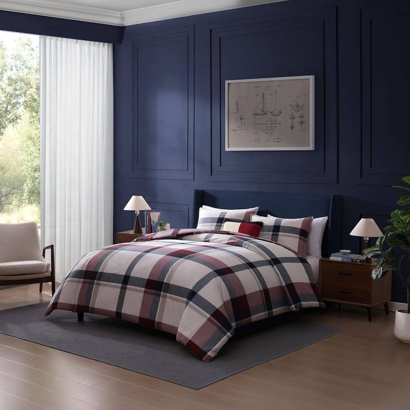Tommy Hilfiger Prospect Park Plaid Cotton Reversible Blue Comforter Set