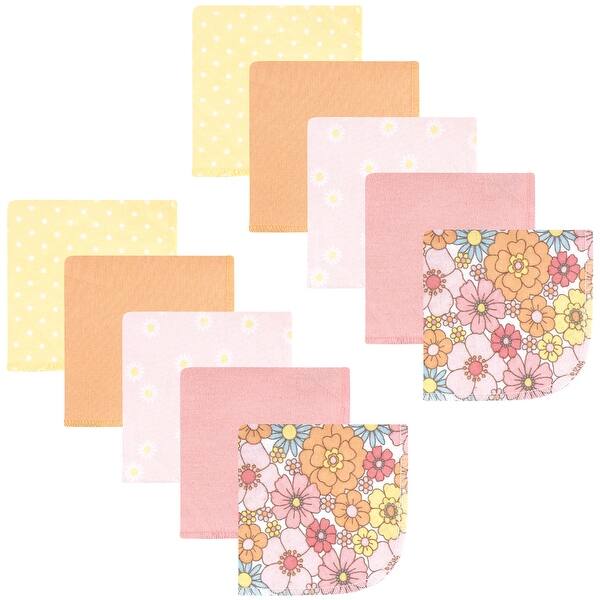 slide 1 of 1, Hudson Baby Infant Girl Flannel Cotton Washcloths, Peace Love Flowers 10 Pack, One Size - Peace Love Flowers 10 Pack - One Size One Size - Peace Love Flowers 10 Pack
