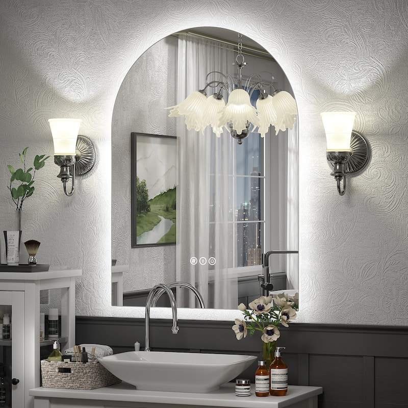 UL Certified Arched LED Anti-fog Tempered Glass Wall Bathroom Vanity Mirror - 36"x26" - Backlit