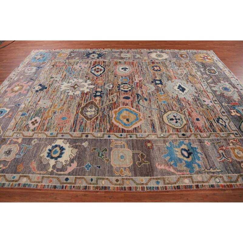 Hand Knotted Oriental 100% Wool Carpet Transitional Floral Multi-Colored Oushak Area Rug - 11' 5'' X 8' 10''