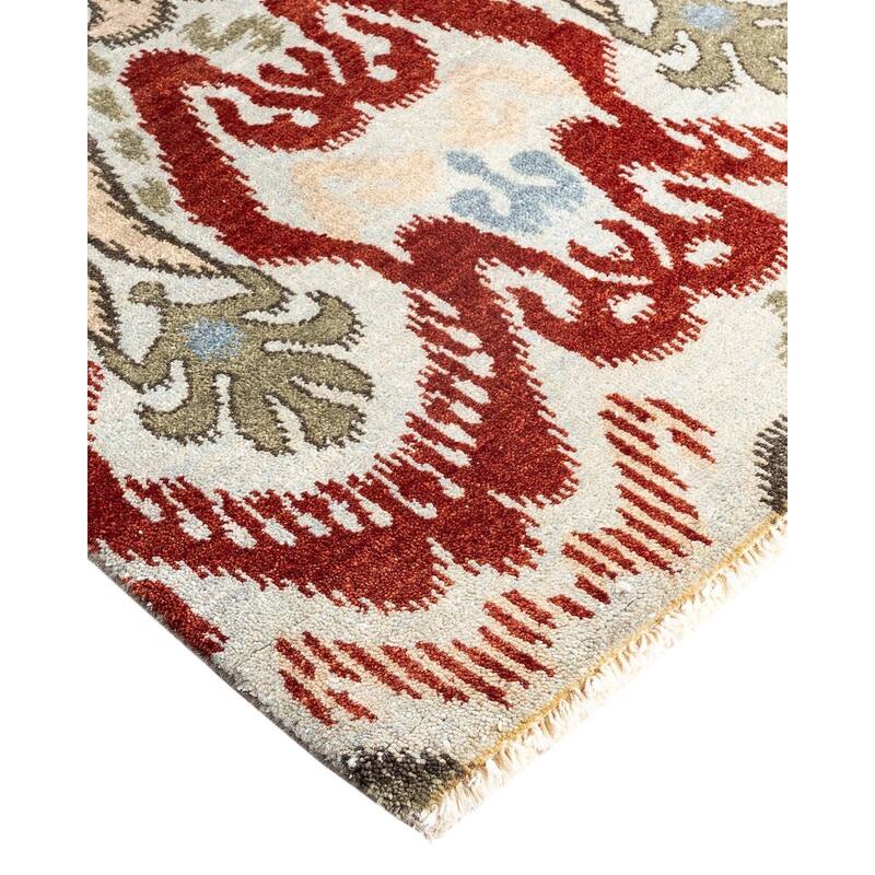 Ikat One-of-a-Kind Hand-Knotted Area Rug - Green, 8' 2" x 10' 1" - 8' 2" x 10' 1"