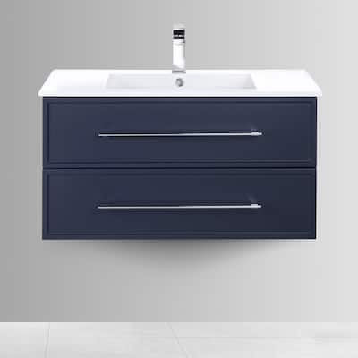 Milano Collection 36" Wall Mount Modern Shaker Bathroom Vanity with Sink and Drawers