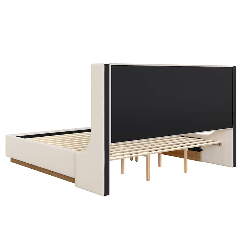 Wooden Upholstered Platform Bed with Padded Headboard-Queen/King Size