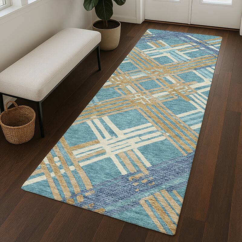Machine Washable Indoor/ Outdoor Modern Trellis Chantille Rug