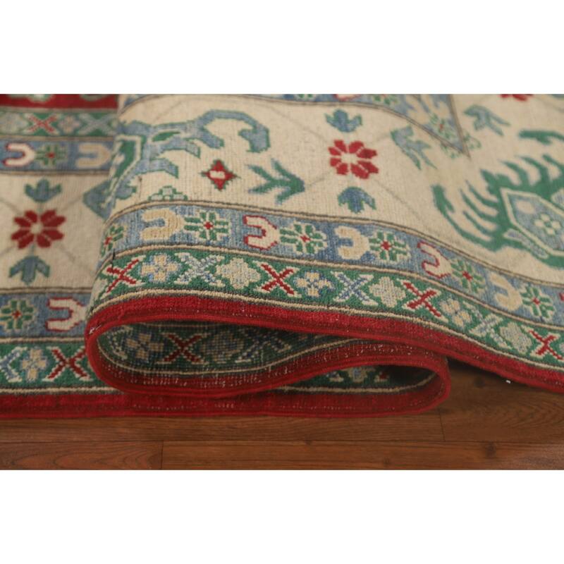 Red Geometric Kazak Oriental Area Rug Handmade Traditional Wool Carpet - 8'4"x 11'7"