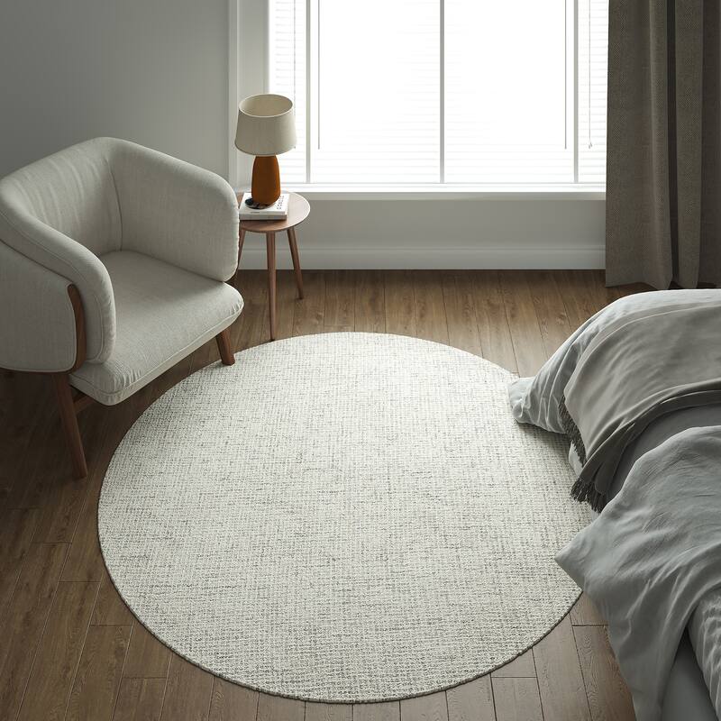 Noah Contemporary Geometric Wool Indoor Area Rug by Sevita - 6' x 6' - Ivory/Grey