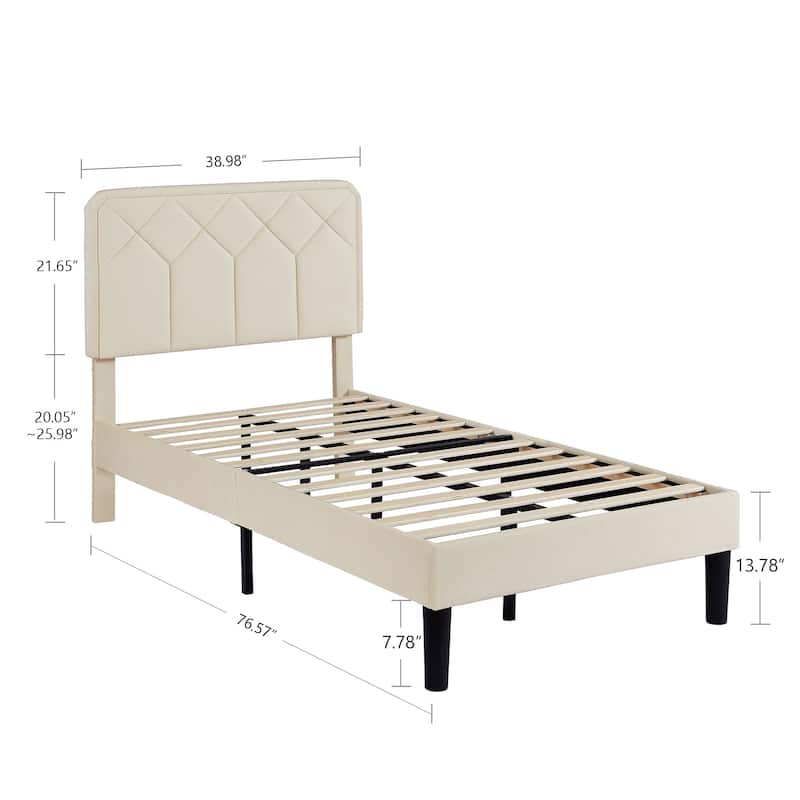 VECELO 3-Pieces Upholstered Platform Bed Frame with Adjustable Headboard and Nightstands Set of 2, Beige