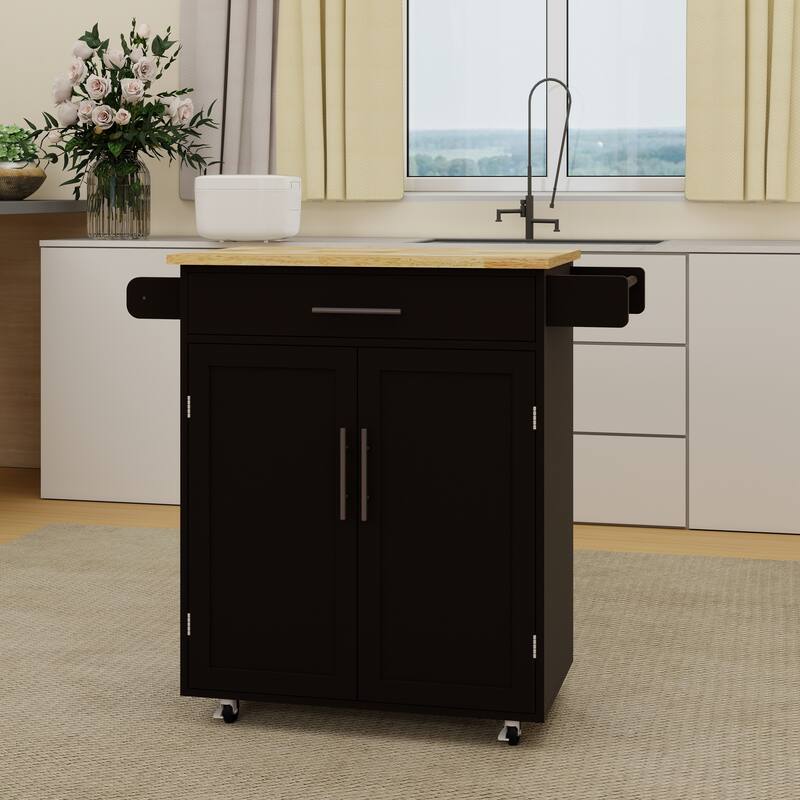 Kitchen Island Rolling Trolley Cart With 1 Drawer & 2 Doors With Adjustable Shelves(no include stool)