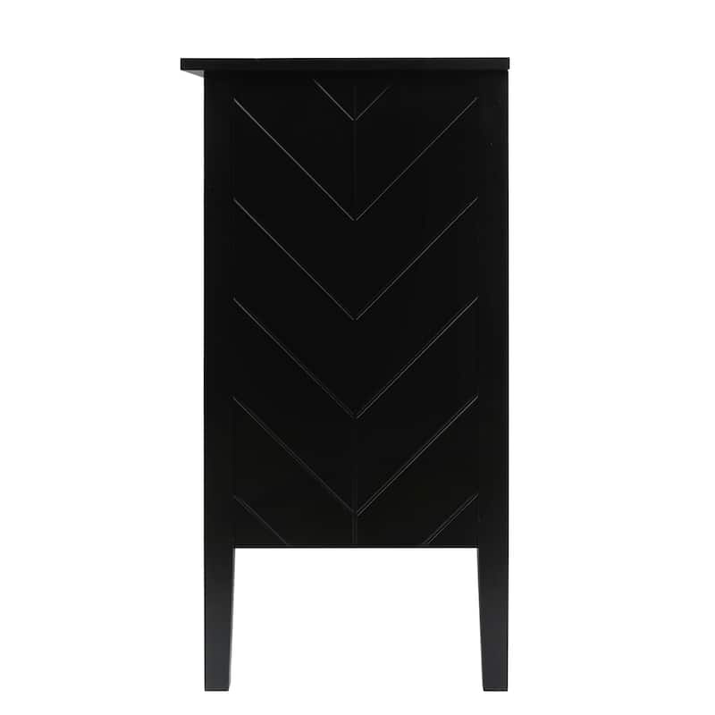 Roomfitters 2 Door Wooden Cabinet, Chevron Storage Sideboard with Vintage Brass Handles, Black