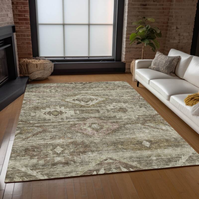Machine Washable Indoor/ Outdoor Chantille Boho Tribal Rug