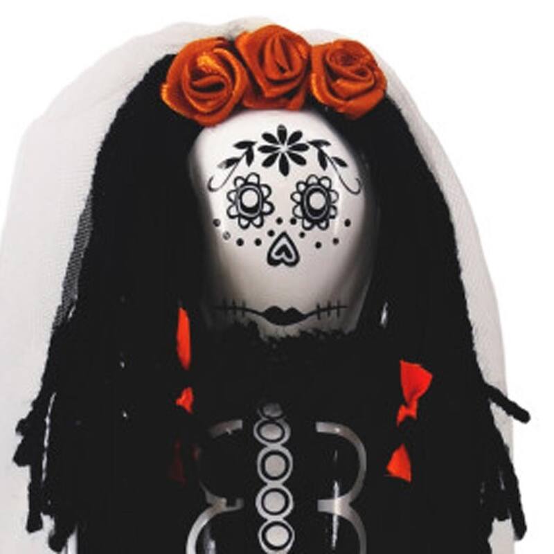 HomeRoots 14" Black And White Fabric And Solid Wood Halloween Woman Nutcracker - 5.00 in. x 14.00 in. x 5.00 in.