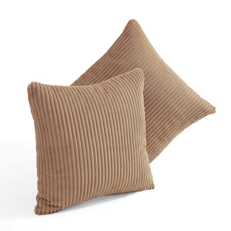 Set of 2 Decorative Corduroy Throw Pillows for Couch & Bed - Camel
