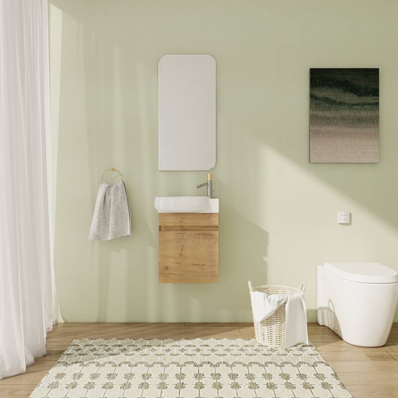 Malwee 16" Floating Bathroom Vanity, Mini Wall Mounted Bathroom Vanity with Ceramic Sink and Soft Close Door