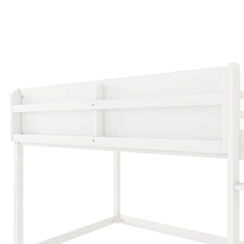 Roomfitters Twin Over Twin Bunk Bed, Low Floor Loft Platform Bed and Shelf with Wooden Frame for Bedroom
