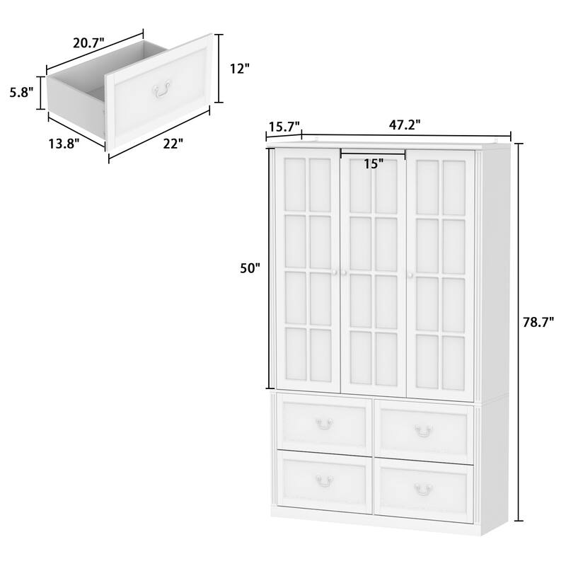 78.7" Combo Buffet Bookcase Storage Cabinet Glass Bookshelf Display
