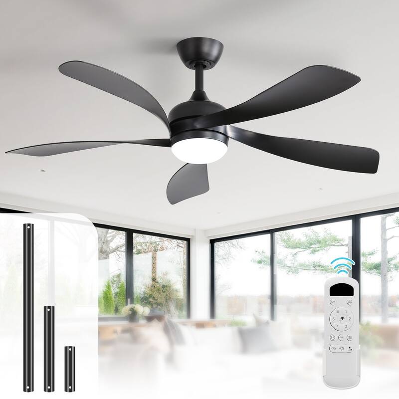 Sofucor 38"/52" Farmhouse Style Wood Walnut / ABS Blades Ceiling Fan With Lights and Remote Control, Dimmable LED Optional - 52"-With Light - Black with Black ABS Blades