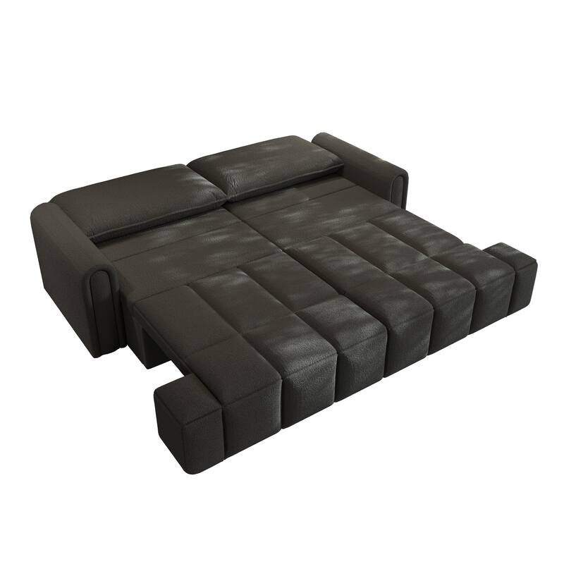 90.2" Sleeper Sofa with Pull-Out Bed, 3-in-1 Convertible Sofa Bed, Large Teddy Loveseat with Adjustable Backrest & Storage Seats