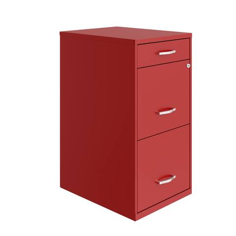 Space Solutions 18" Deep 3 Drawer Metal File Cabinet, Lava Red