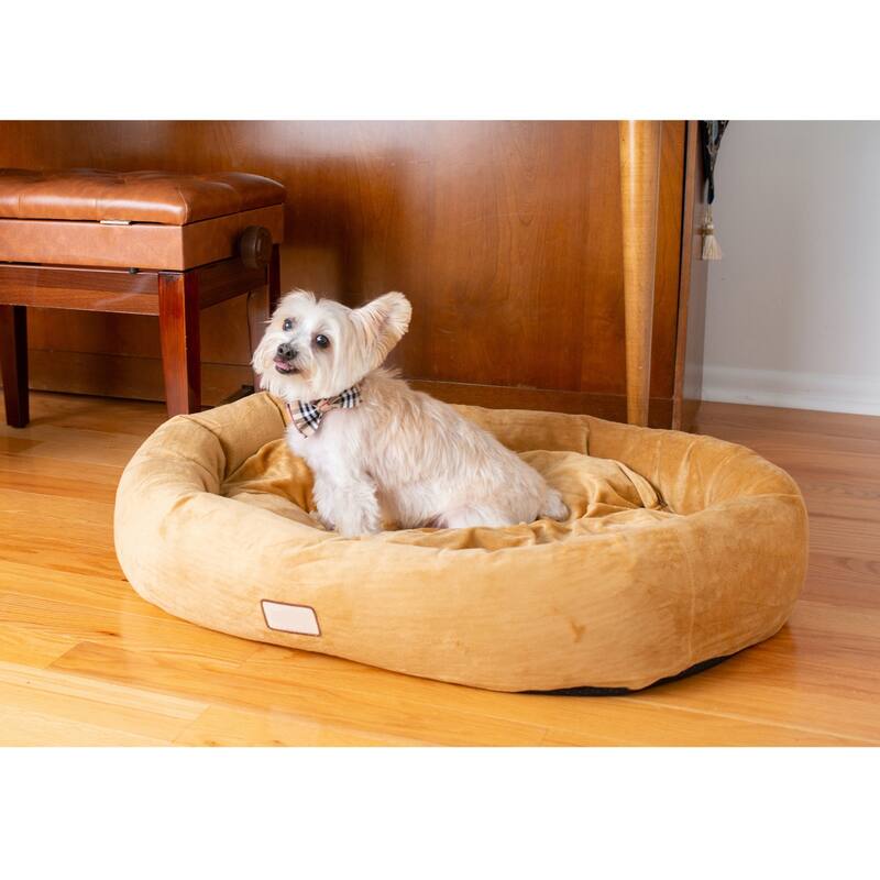 Bolstered Pet Bed and Mat, ultra-soft Dog Bed, Brown