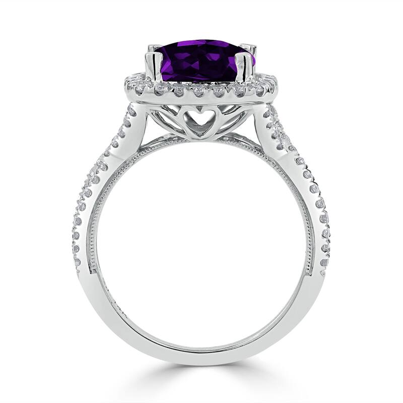 Auriya 1 7/8ct Cushion-cut Purple Amethyst and Halo Diamond Engagement Ring 1/2cttw 14k Gold