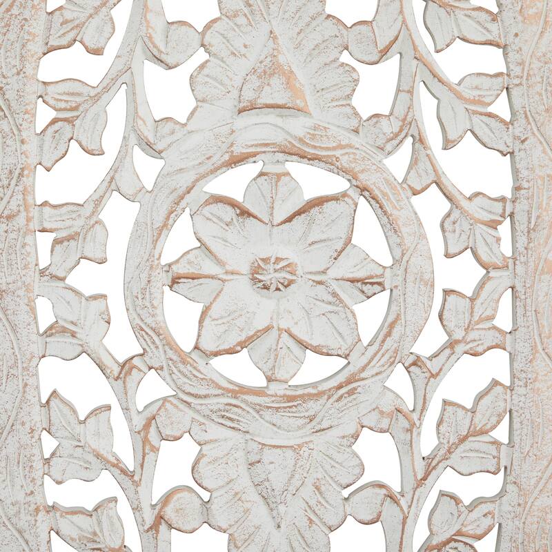 Wooden Floral Handmade Intricately Carved Home Wall Decor - White - Roche River Decor