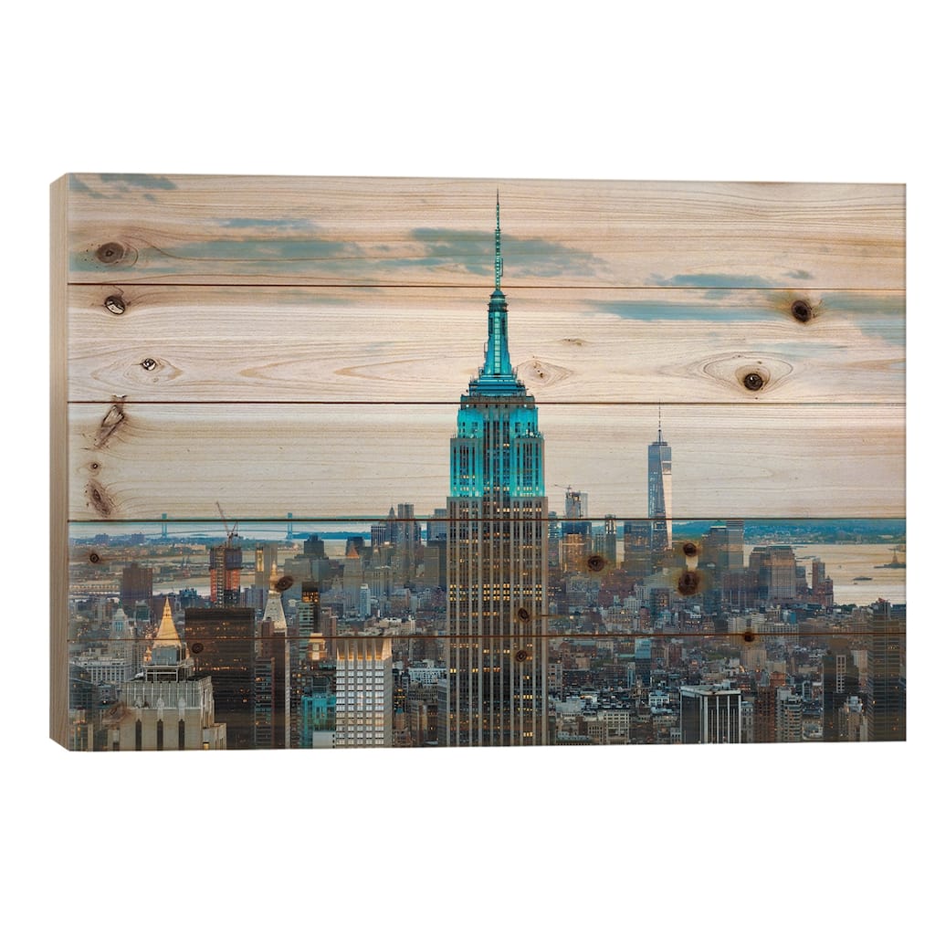Empire State Building At Dusk, Midtown, New York City, New York, USA Print On Wood by Matteo Colombo - Multi-Color