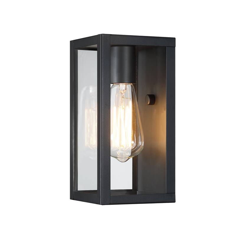 1-Light 12.76in Outdoor Wall Light with Matte Black Finish & Clear glass shade