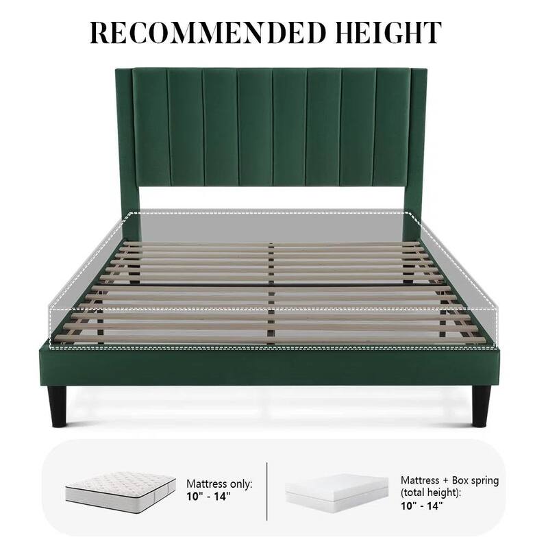 Velvet Upholstered Platform Bed Frame with Headboard