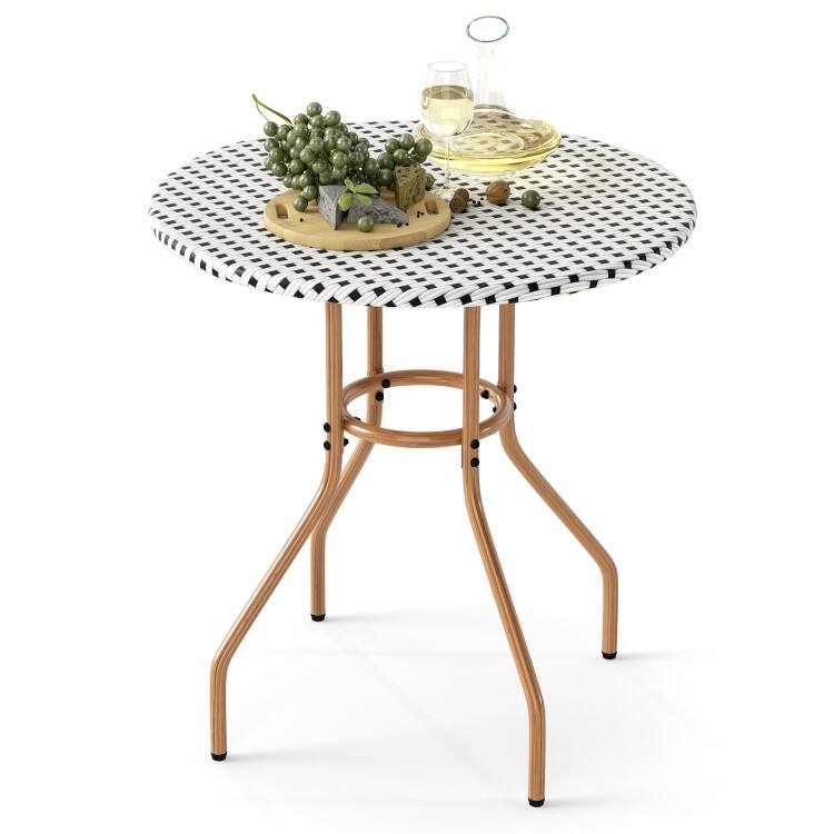 White PE Rattan Metal Round Bistro Table 27.5 inches Patio Outdoor - 27.5" × 29"