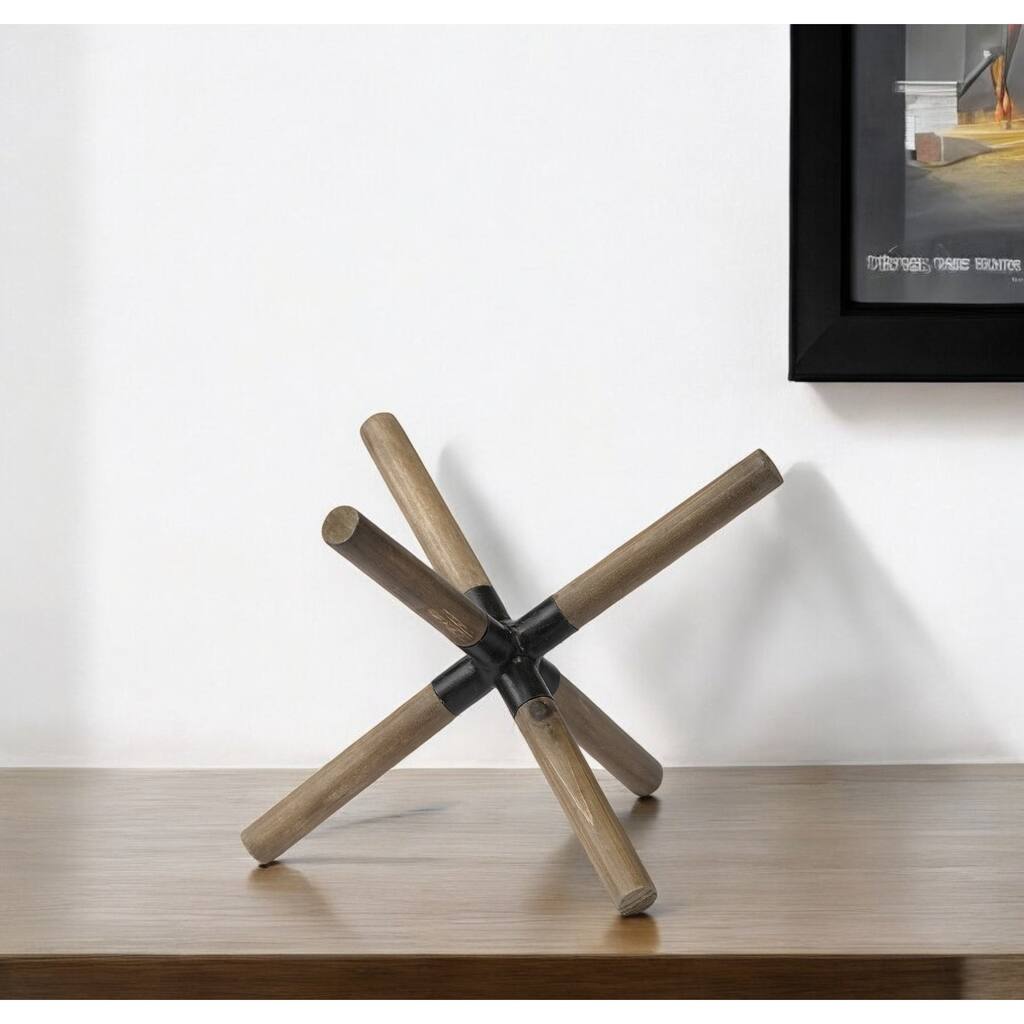 HomeRoots 6" Brown Metal And Wood Modern Abstract Tabletop Sculpture