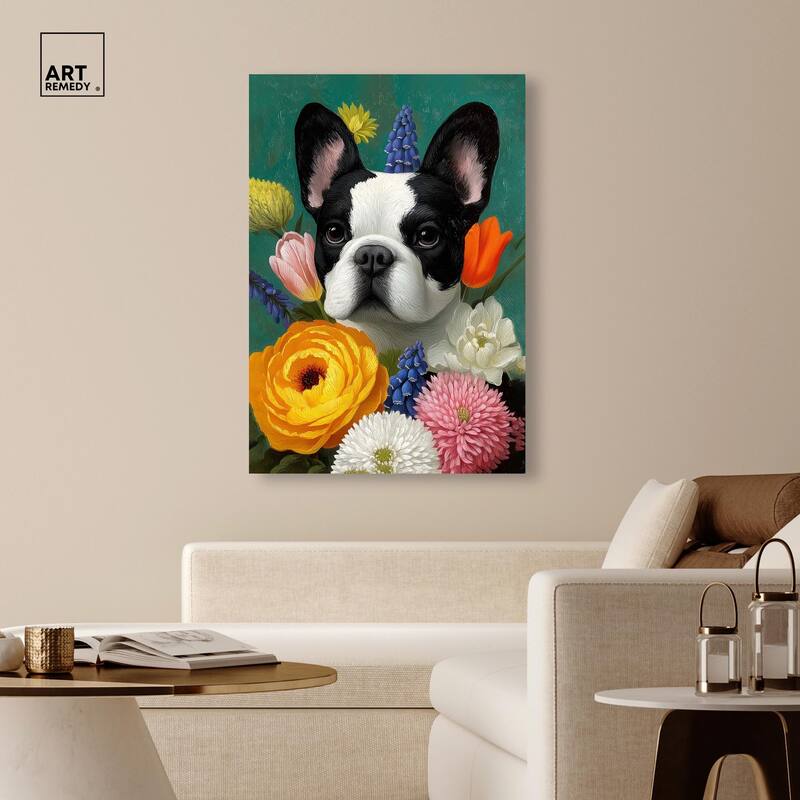 Secret Garden Frenchie Canvas by Art Remedy, Gallery Wrapped