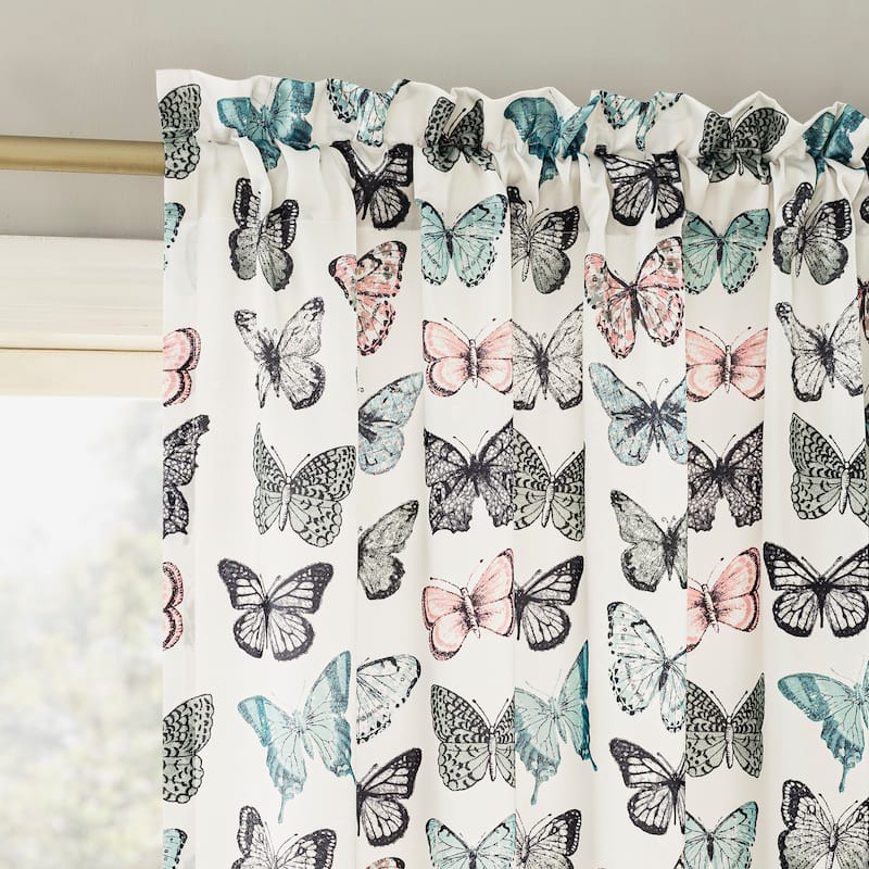 No. 918 Magdalena Butterfly Print Room Darkening Rod Pocket Curtain Panel, Single Panel - 54" x 84" - Blue