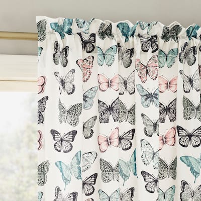 No. 918 Magdalena Butterfly Print Room Darkening Rod Pocket Curtain Panel, Single Panel